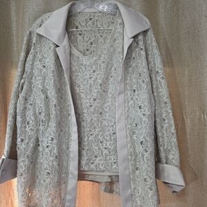 R & M Richards Lace Blouse and Jacket Set - Cream